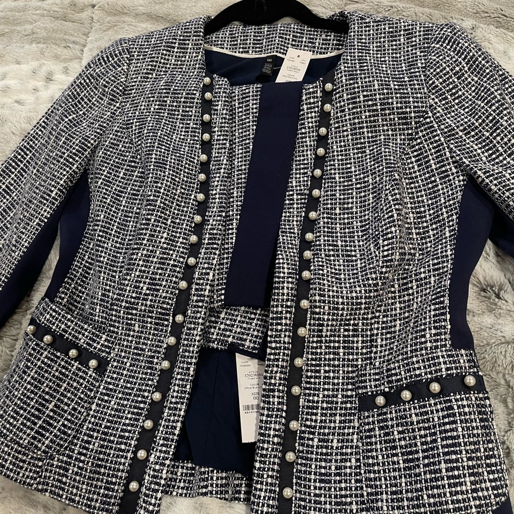 NWT Whbm Embellished Pearl Tweed Jacket & Pencil Skirt, 00 - Picture 7 of 9
